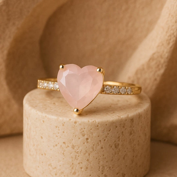 Bague "Cœur Tendresse Infinie" en Quartz Rose
