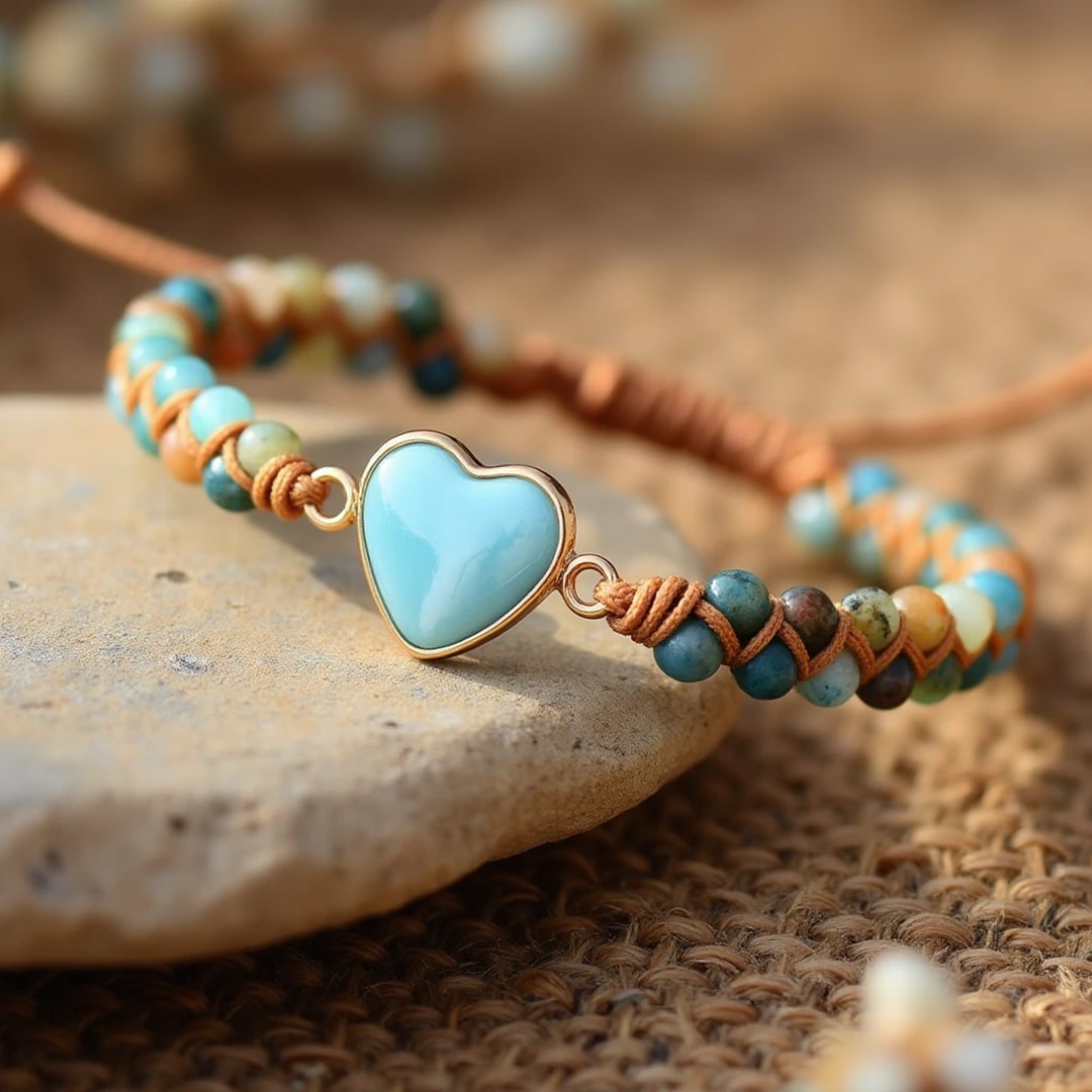 Bracelet Tressé "Cœur" en Amazonite