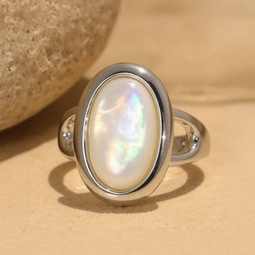 Bague Ajustable Trésor Caché en Nacre & Argent - Jardin de Gaïa