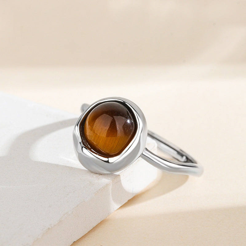 Bague Ajustable "Shakti" en Œil de Tigre & Argent