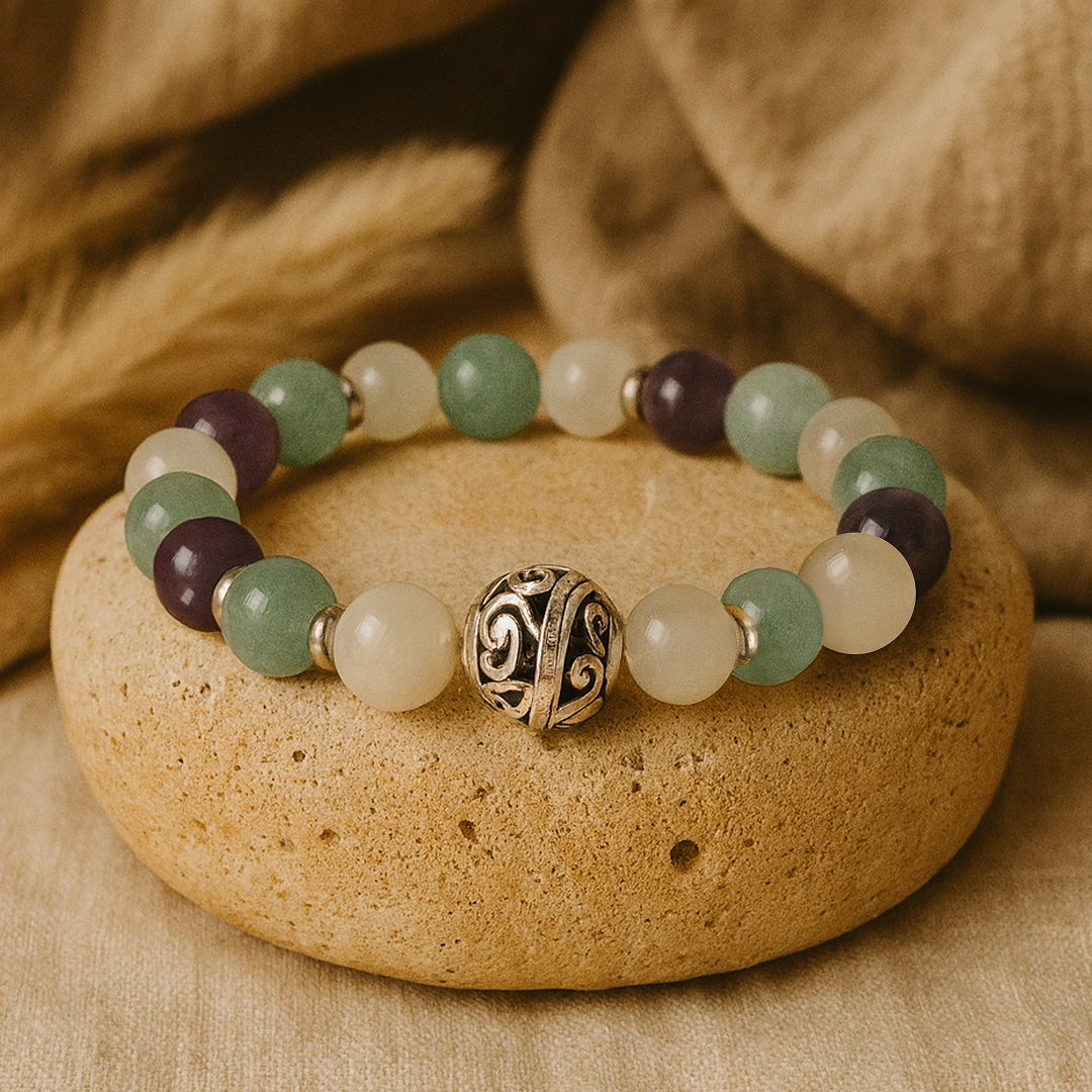 Bracelet "Moment de Calme" en Aventurine, Améthyste & Pierre de Lune