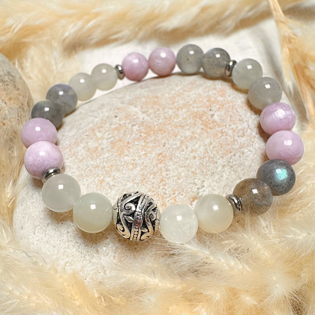 Bracelet Premium "Énergie Féminine" en Labradorite, Pierre de Lune & Kunzite