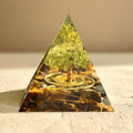 Orgonite Surya - Arbre du Bonheur en Oeil de Tigre & Péridot - Jardin de Gaïa