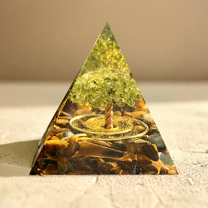 Orgonite "Surya - Arbre du Bonheur" en Oeil de Tigre & Péridot