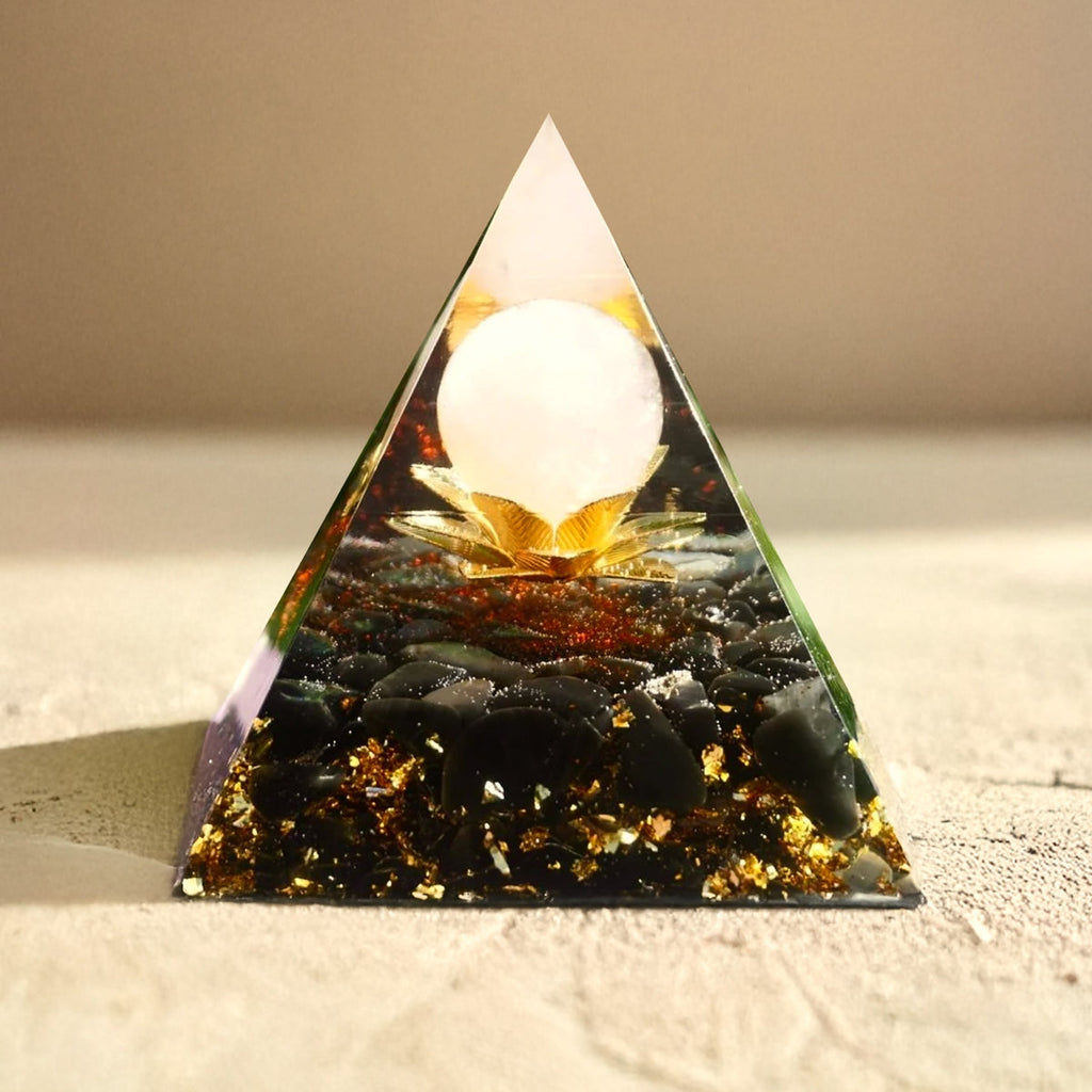 Orgonite "Lotus Divin" en Obsidienne & Quartz Rose