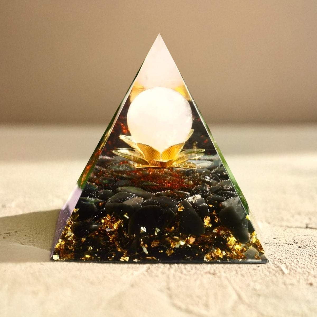 Orgonite "Lotus Divin" en Obsidienne & Quartz Rose