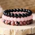Trio de Bracelets Paix & Équilibre en Onyx, Quartz Rose & Rhodonite - Jardin de Gaïa