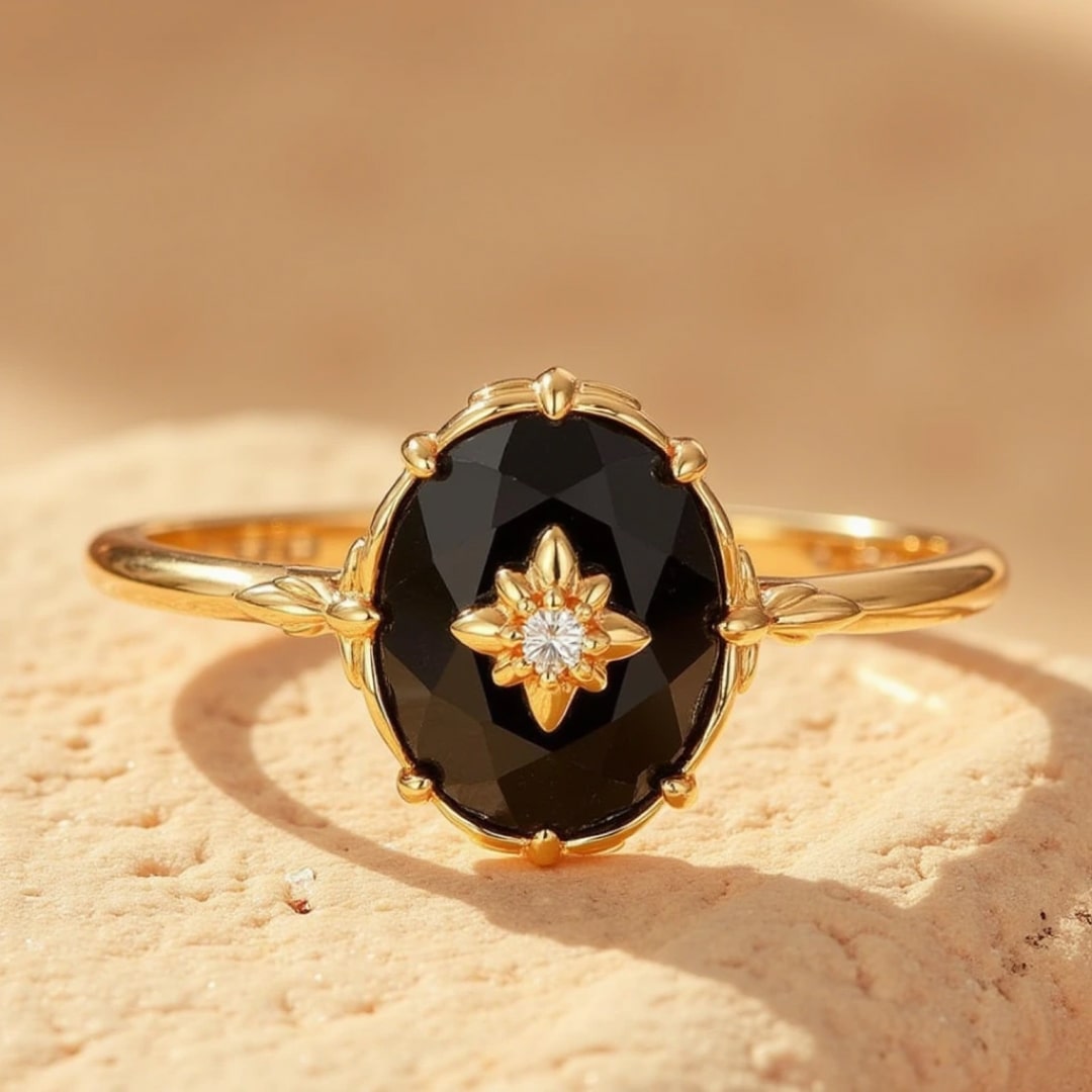 Bague Ajustable "Charme Nocturne" en Agate Noire