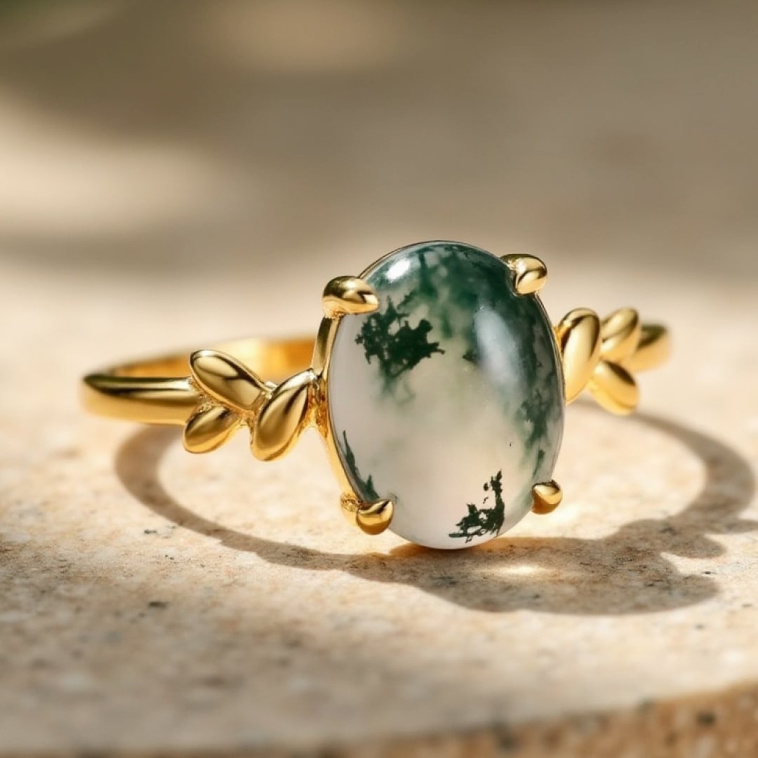 Bague "Forêt Enchantée" en Agate Mousse