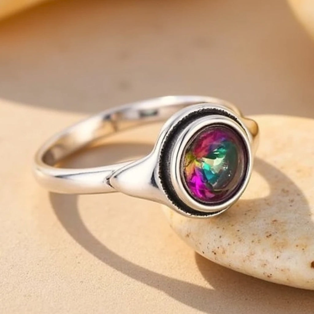 Bague en Topaze Mystique Arc-en-Ciel & Argent