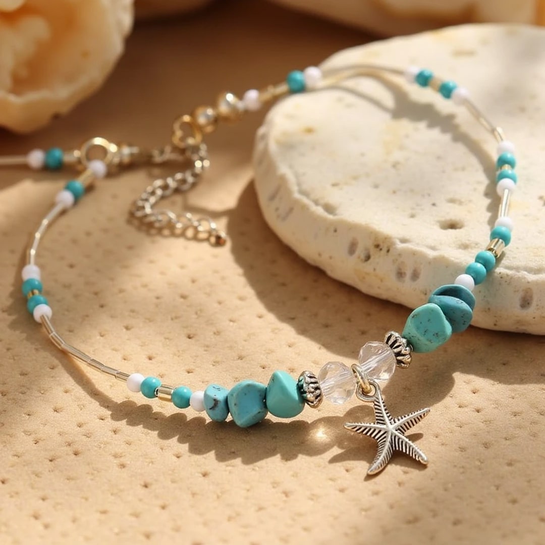 Bracelet de Cheville Étoile de Mer en Turquoise