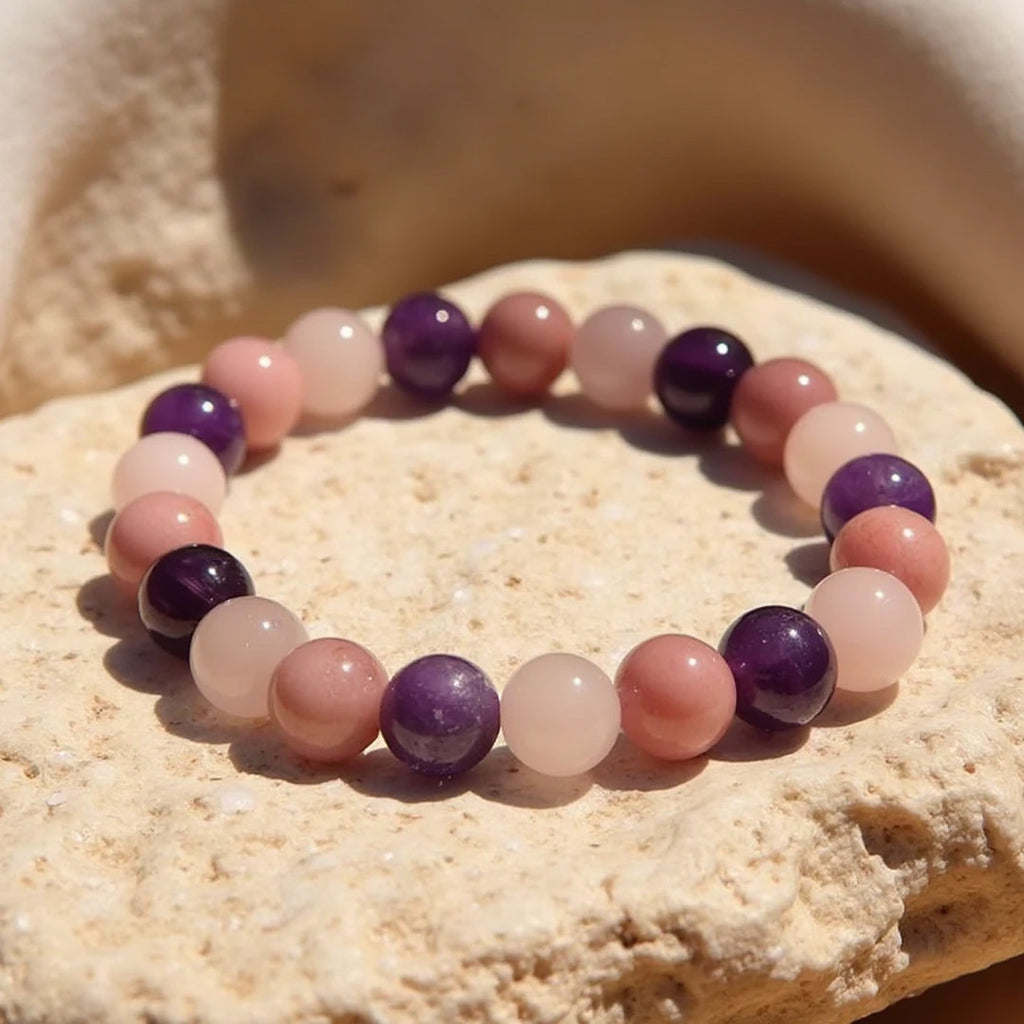 Bracelet "Amour de Soi" en Rhodonite, Quartz Rose & Améthyste