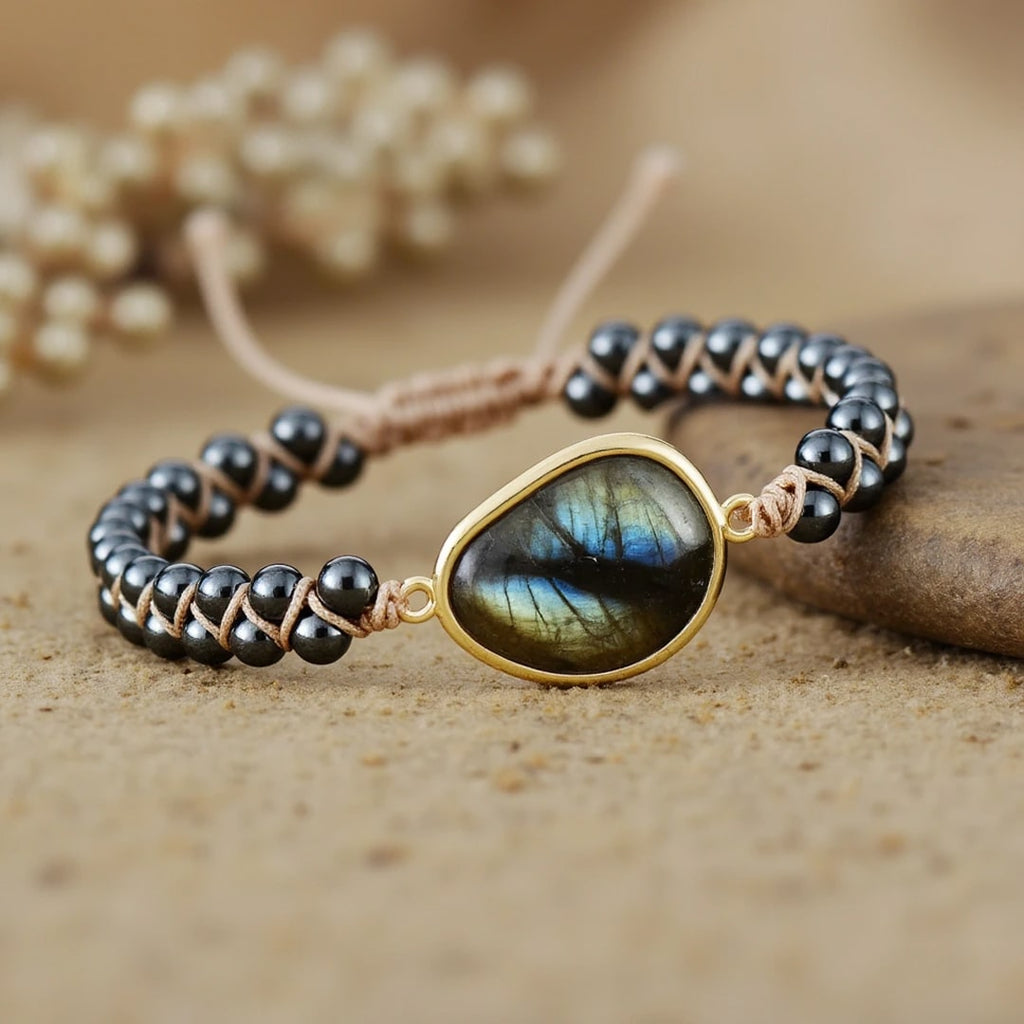Bracelet "Oeil Céleste" en Labradorite & Hématite
