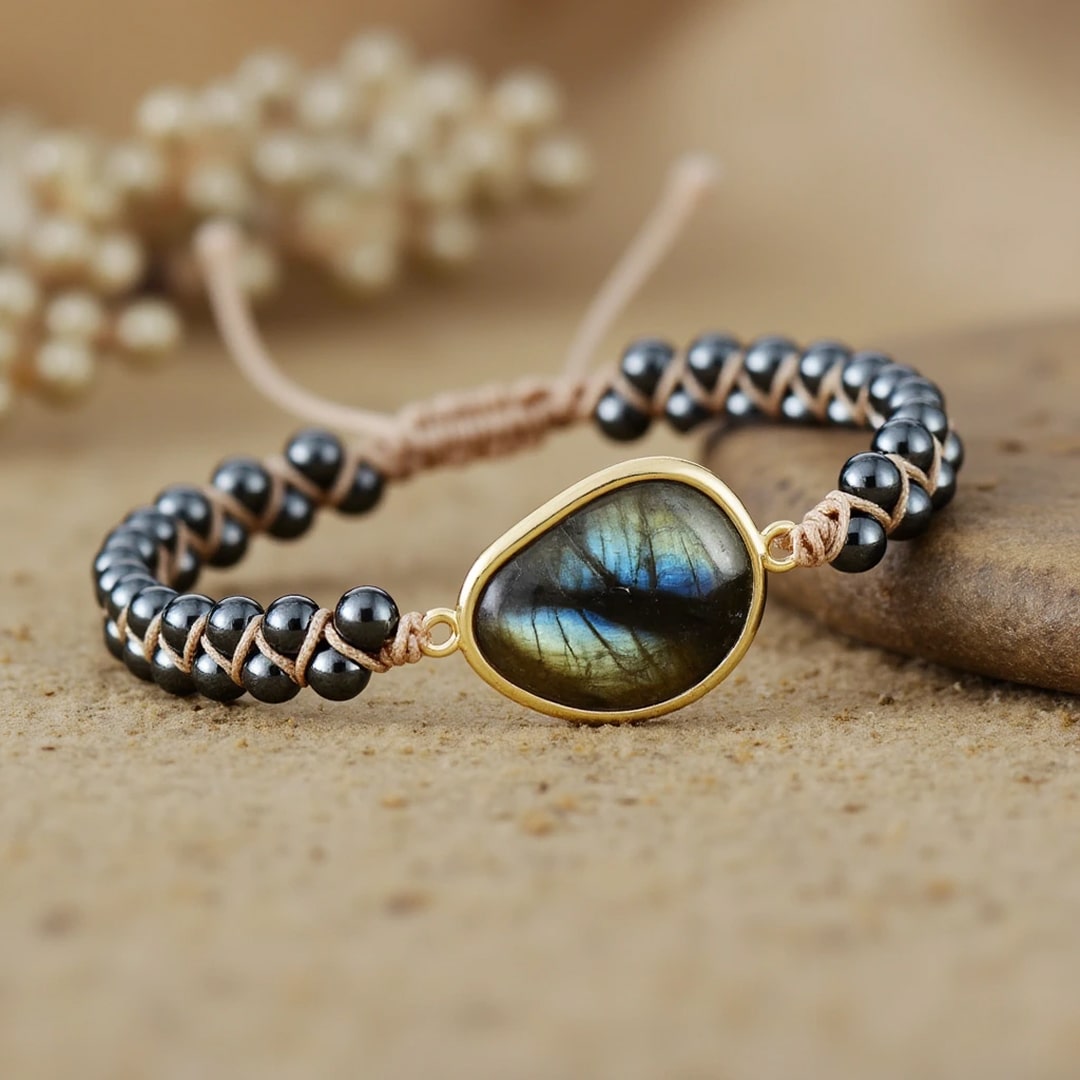 Bracelet "Oeil Céleste" en Labradorite & Hématite