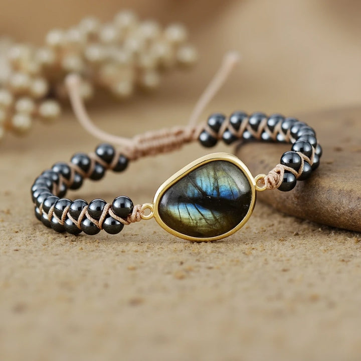 Bracelet "Oeil Céleste" en Labradorite & Hématite