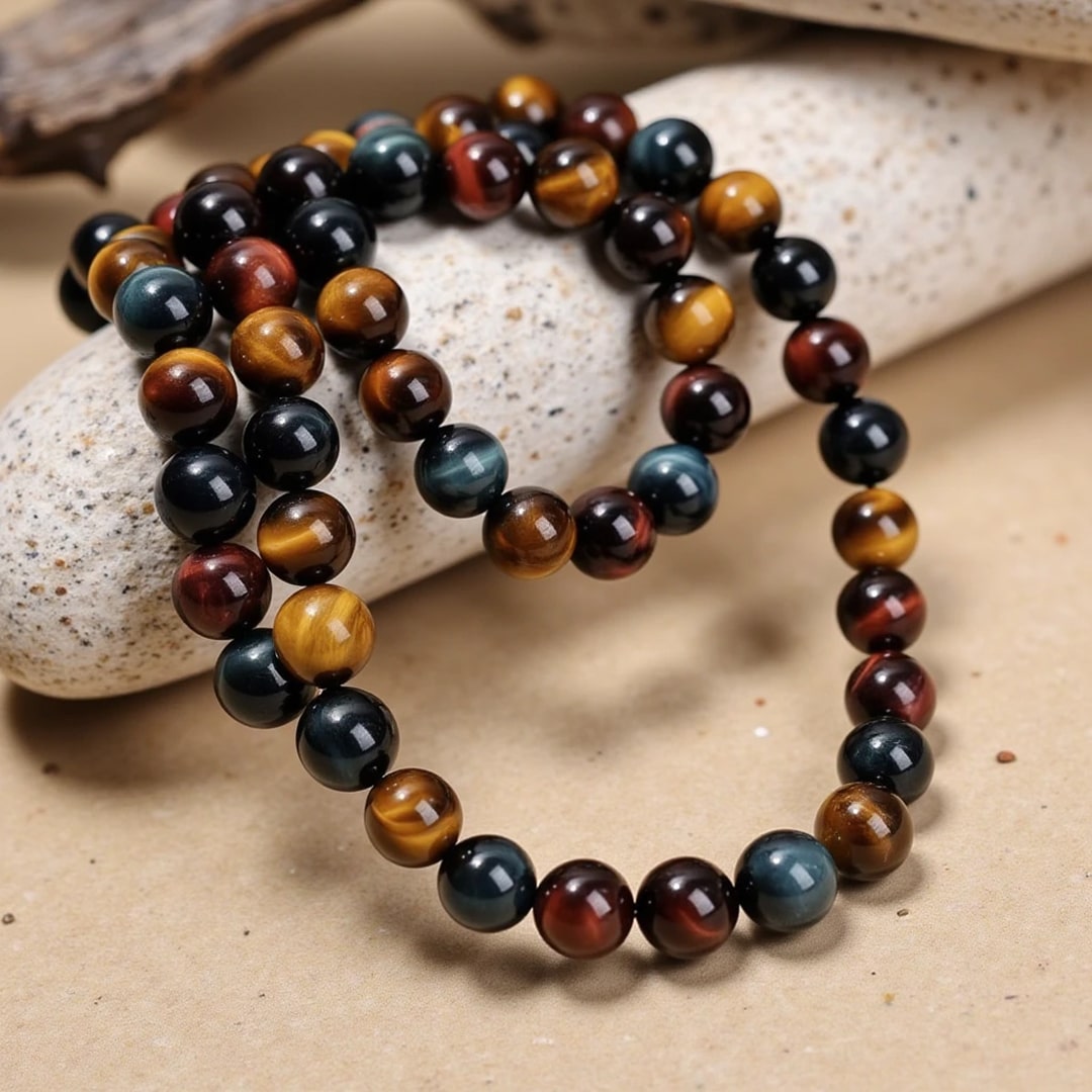 Collier "Oeil Multiple" en Oeil de Tigre, Oeil de Faucon & Oeil de Taureau