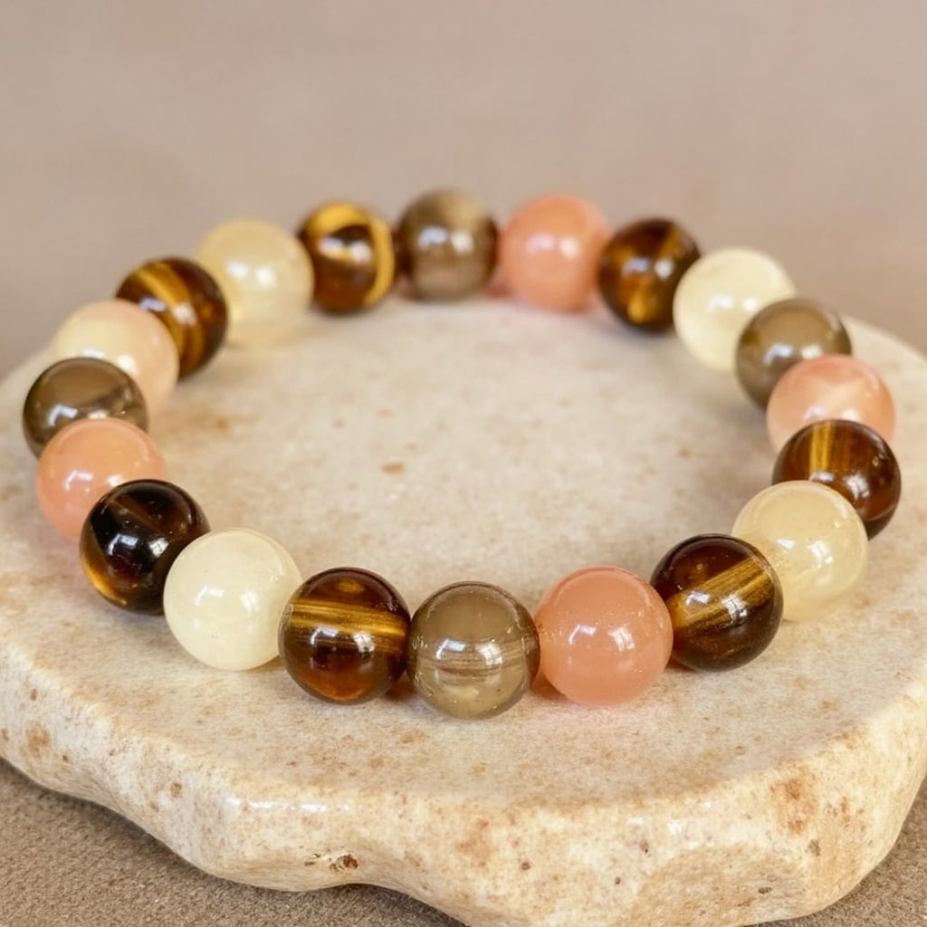 Bracelet "Énergie Solaire" en Quartz Fumé, Œil de Tigre & Quartz Rutile Doré