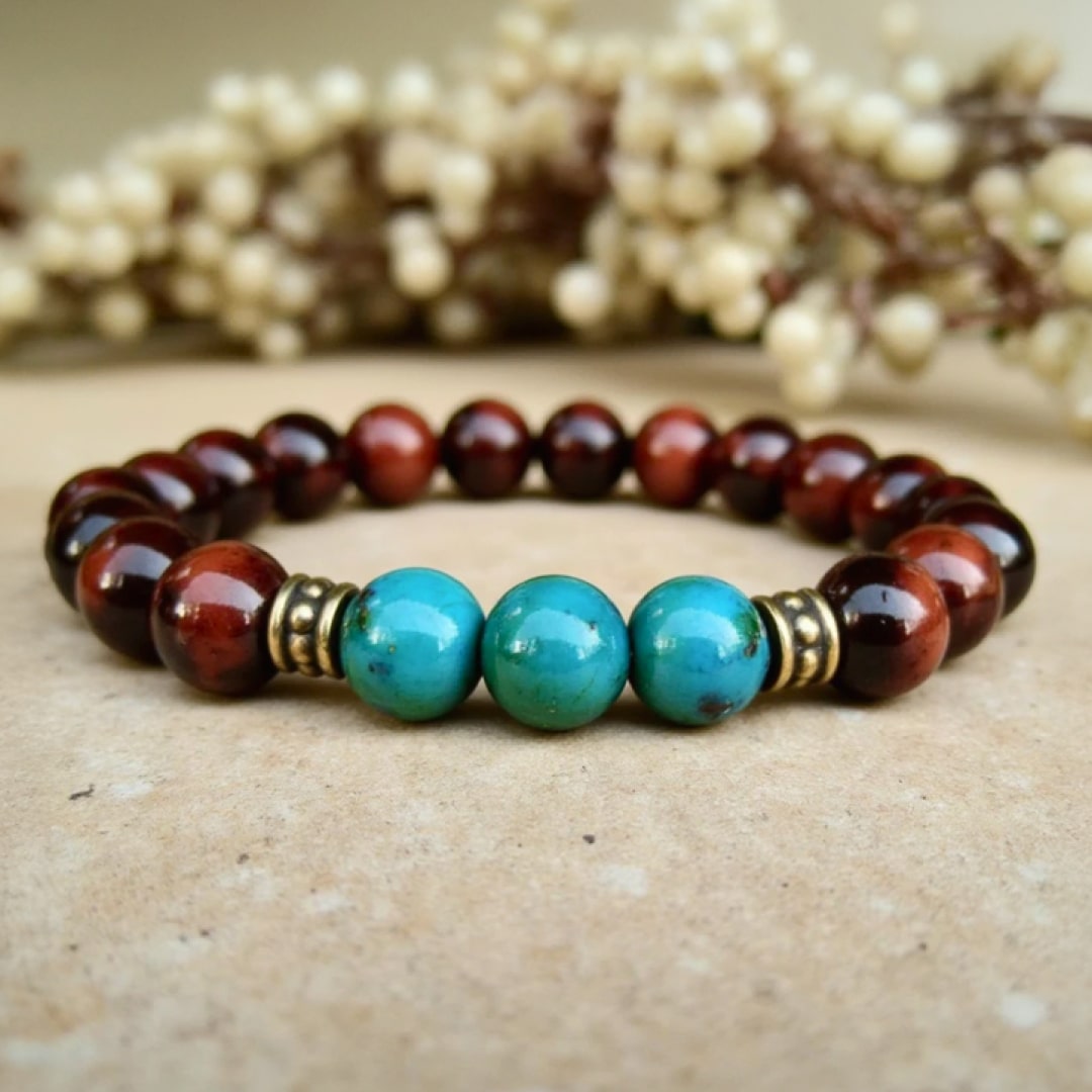 Bracelet "Équilibre Intérieur" en Œil de Taureau & Chrysocolle