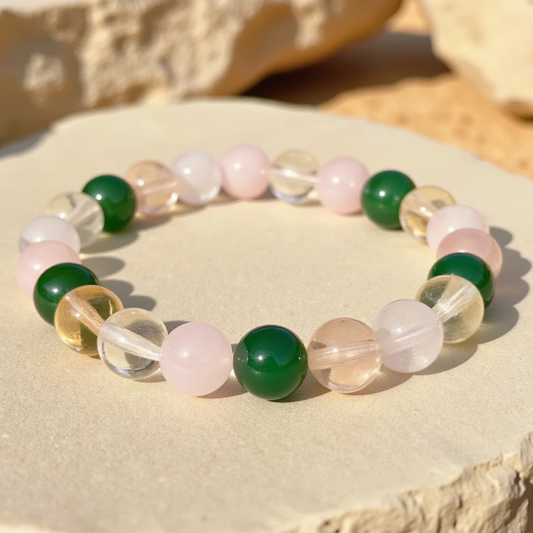 Bracelet "Chance & Opportunité" en Aventurine, Citrine, Quartz Rose & Cristal Clair
