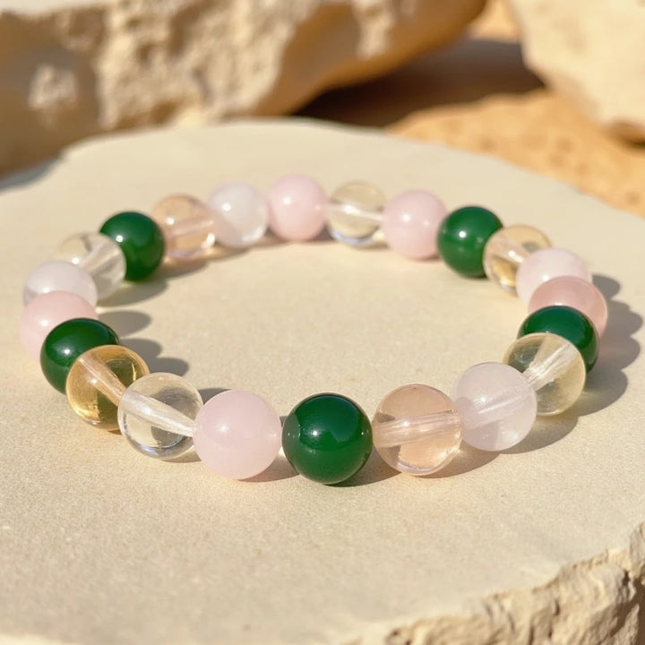 Bracelet "Chance & Opportunité" en Aventurine, Citrine, Quartz Rose & Cristal Clair