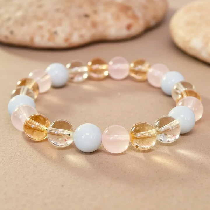 Bracelet "Existence" en Aigue-Marine, Quartz Rose, Citrine & Quartz