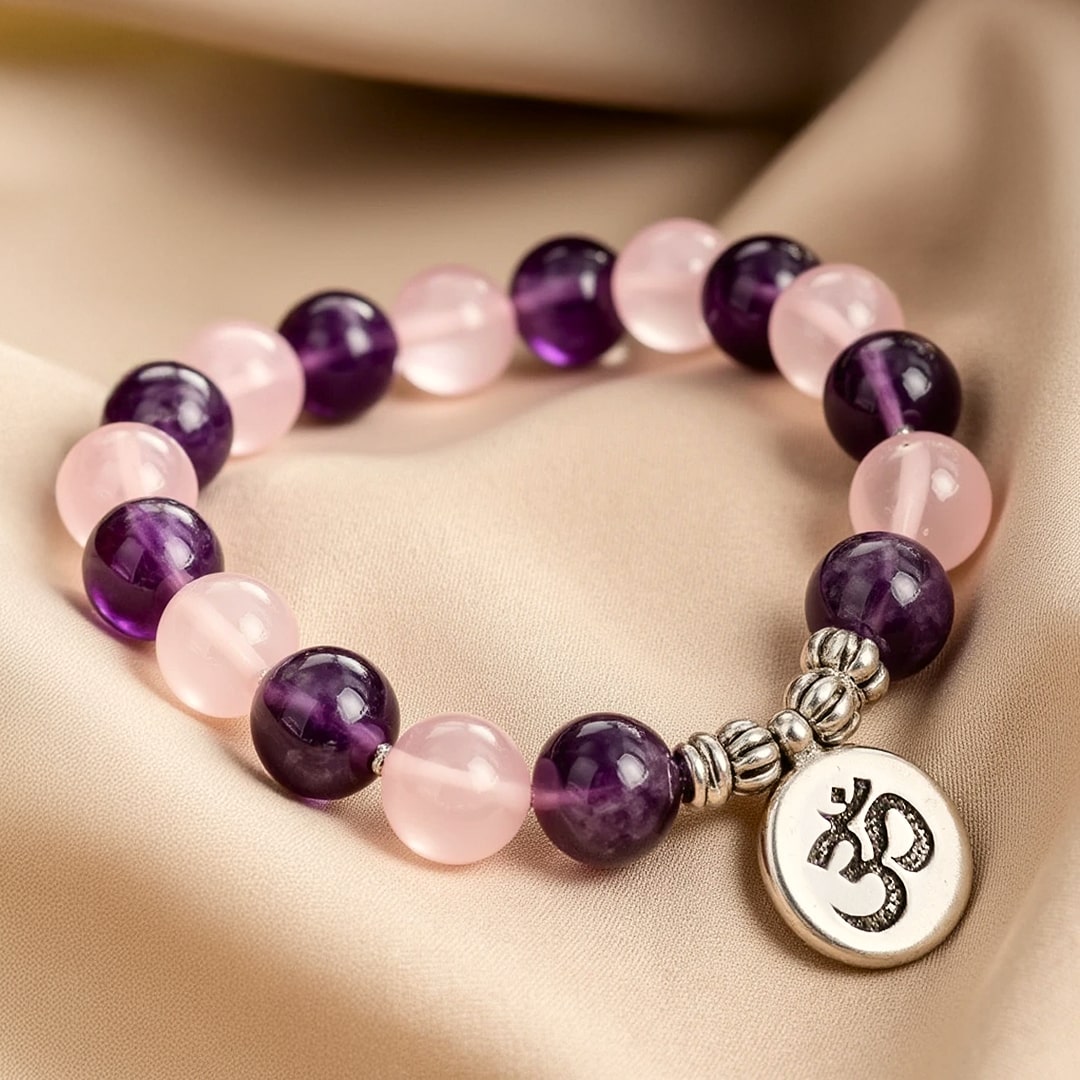 Bracelet "Amour & Spiritualité" en Améthyste & Quartz Rose
