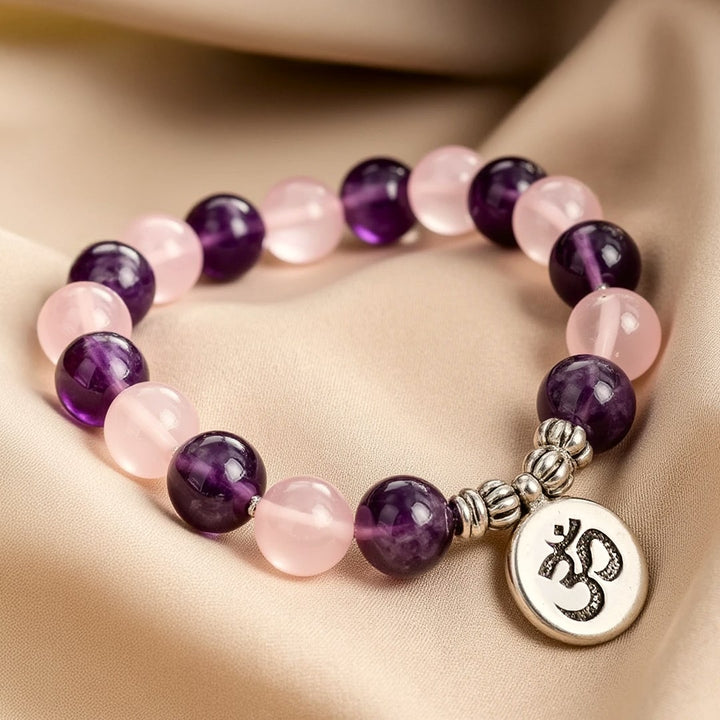 Bracelet "Amour & Spiritualité" en Améthyste & Quartz Rose