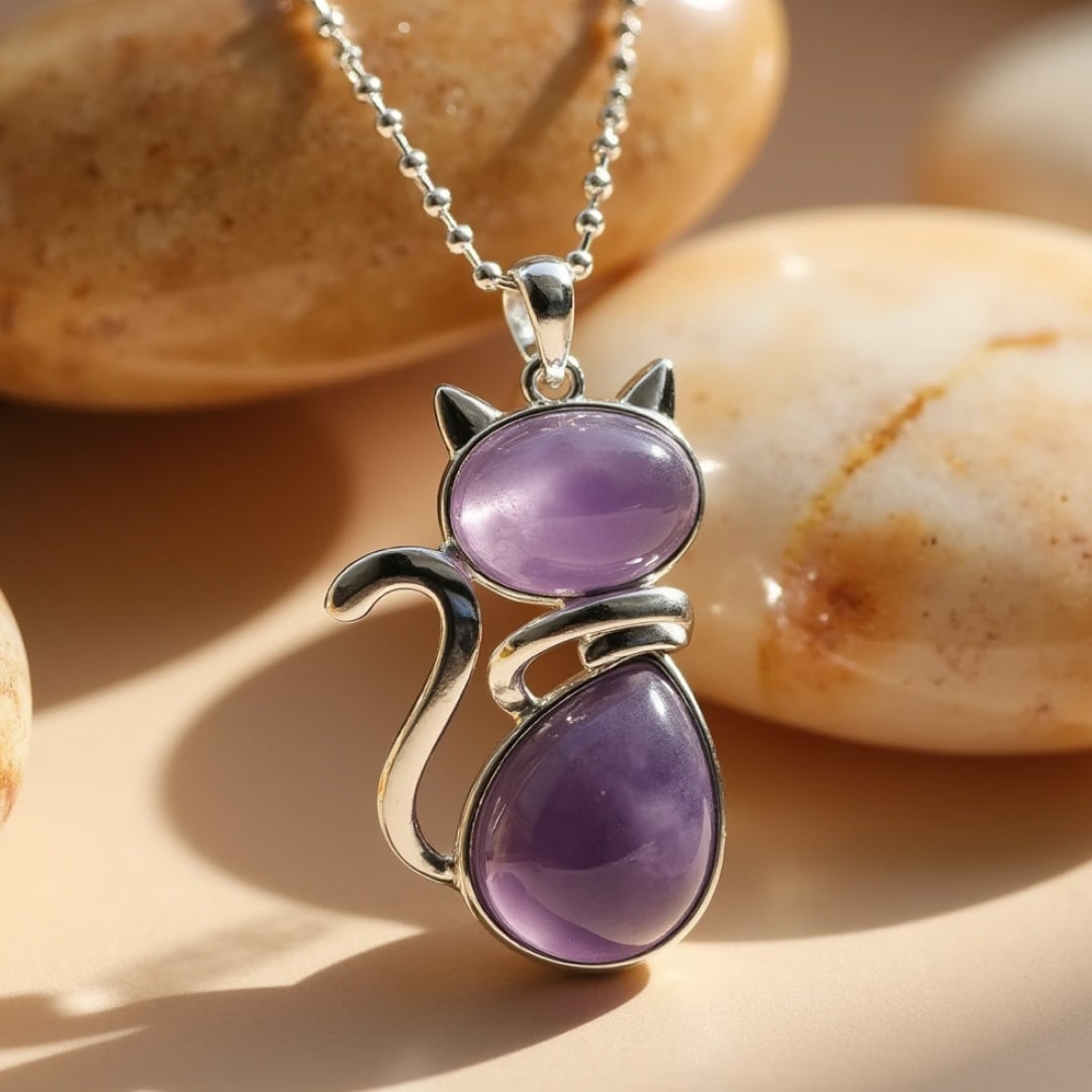 Pendentif Chat en Pierre Naturelle