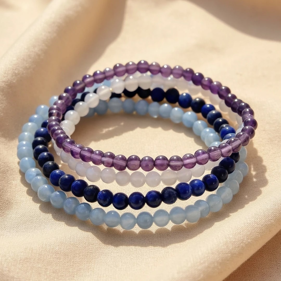 Ensemble "Équilibre Intérieur" en Améthyste, Pierre de Lune, Lapis-Lazuli & Aigue-Marine