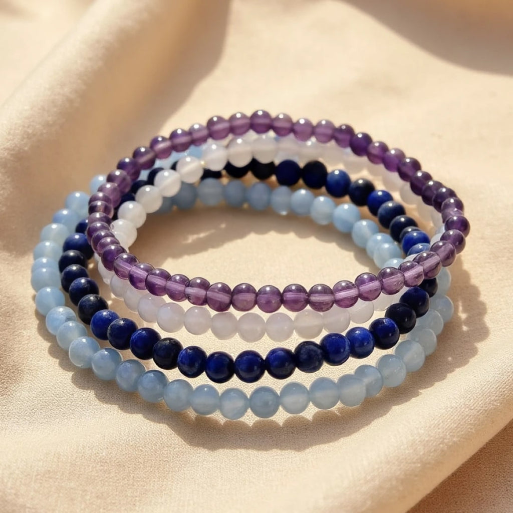 Ensemble "Équilibre Intérieur" en Améthyste, Pierre de Lune, Lapis-Lazuli & Aigue-Marine