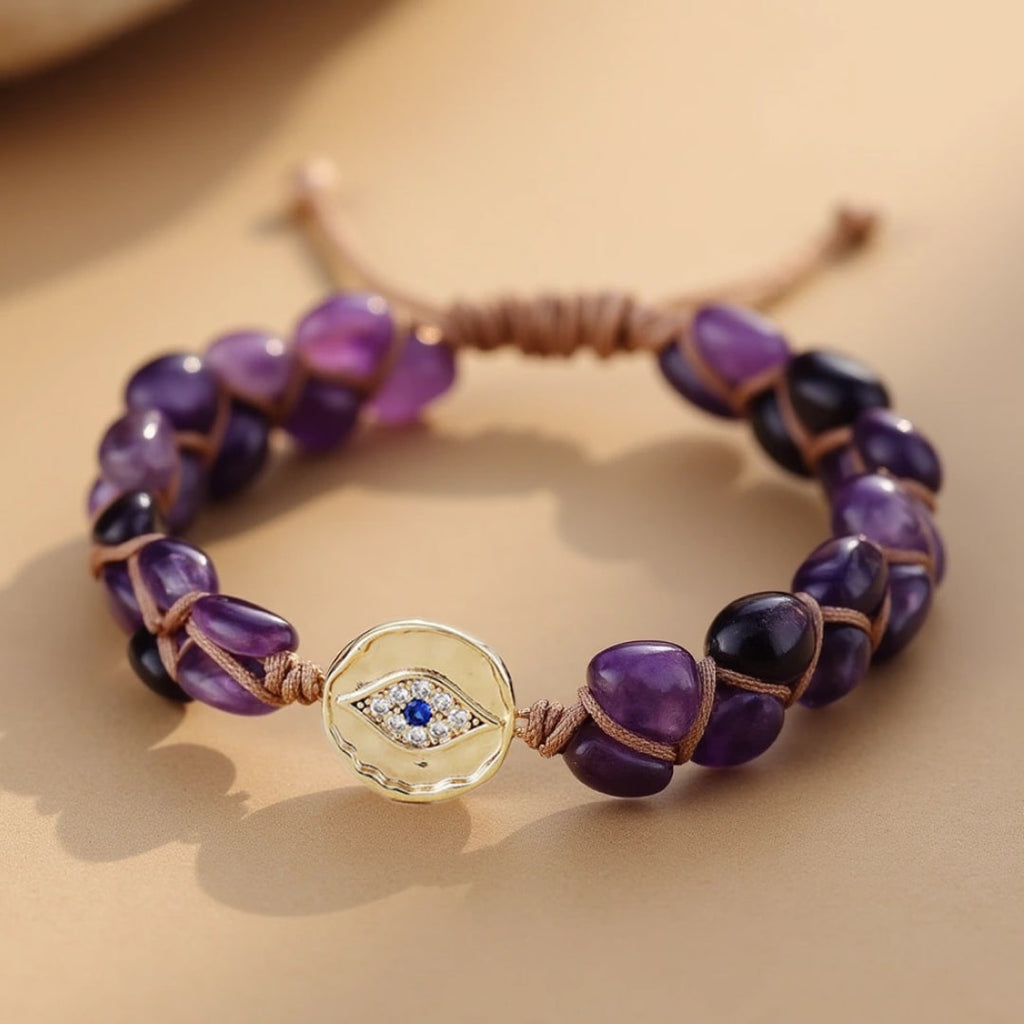 Bracelet "Vision Céleste" en Améthyste & Mauvais Œil Protecteur