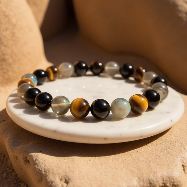 Bracelet "Protection Ultime" en Tourmaline, Oeil de Tigre & Labradorite