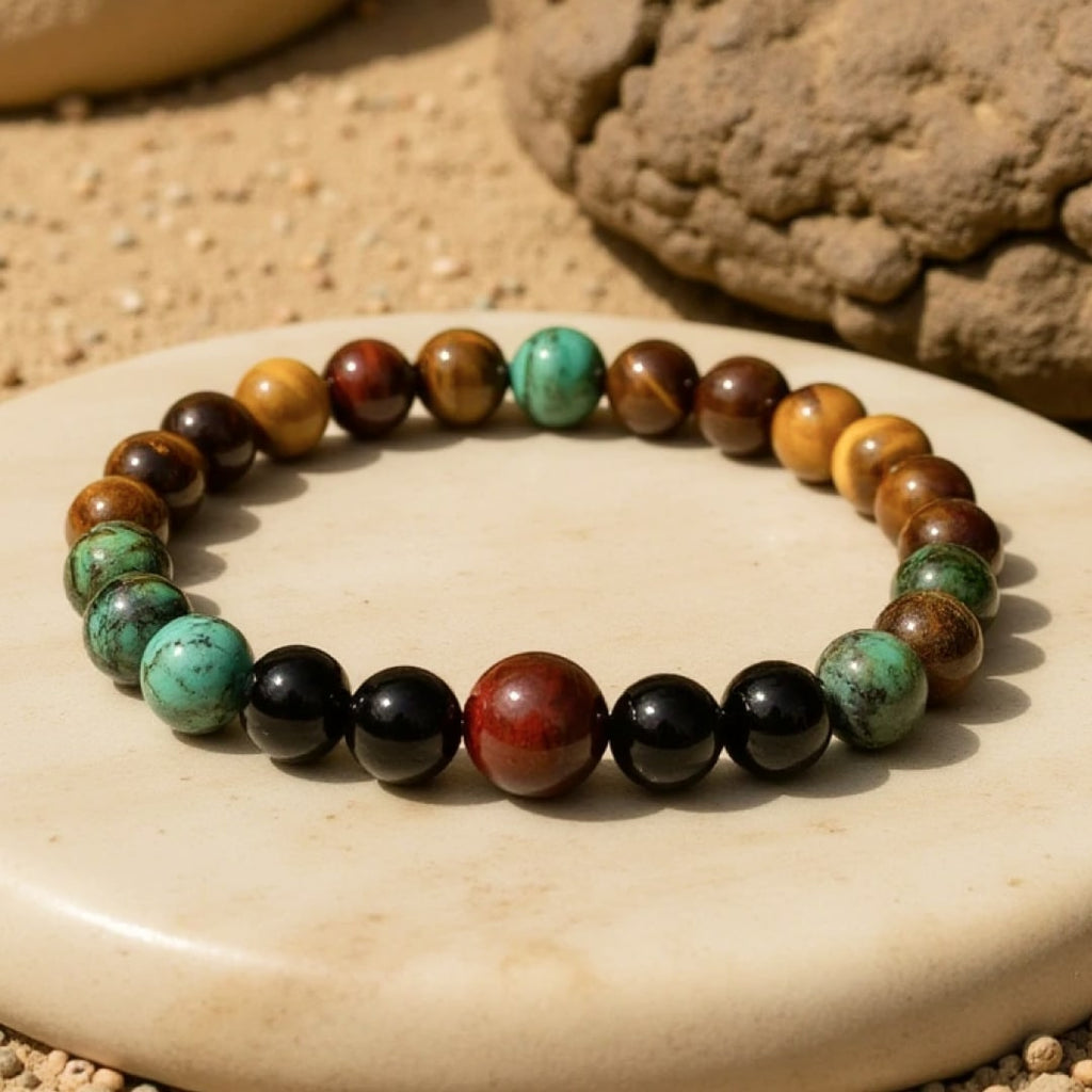 Bracelet "Énergies Protectrices" en Œil de Tigre, Œil de Taureau & Turquoise Africaine