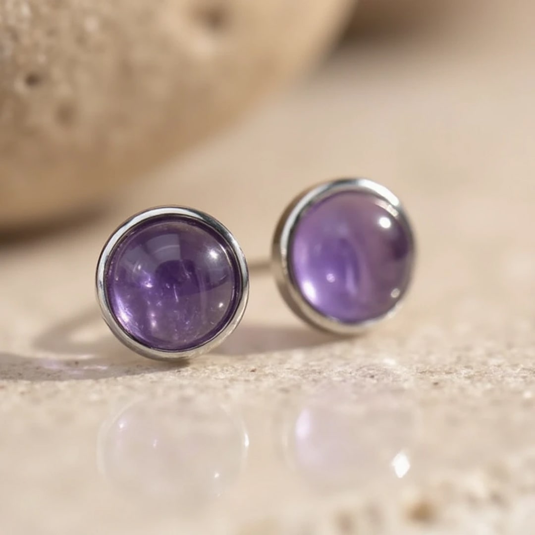 Boucles d’Oreilles "Clous" en Améthyste & Argent