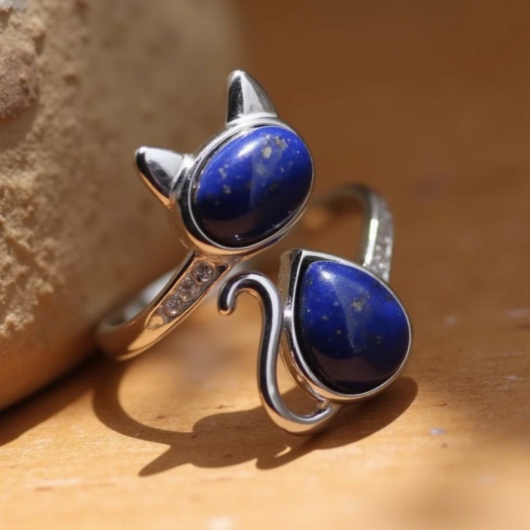 Bague Ajustable "Chat" en Lapis Lazuli