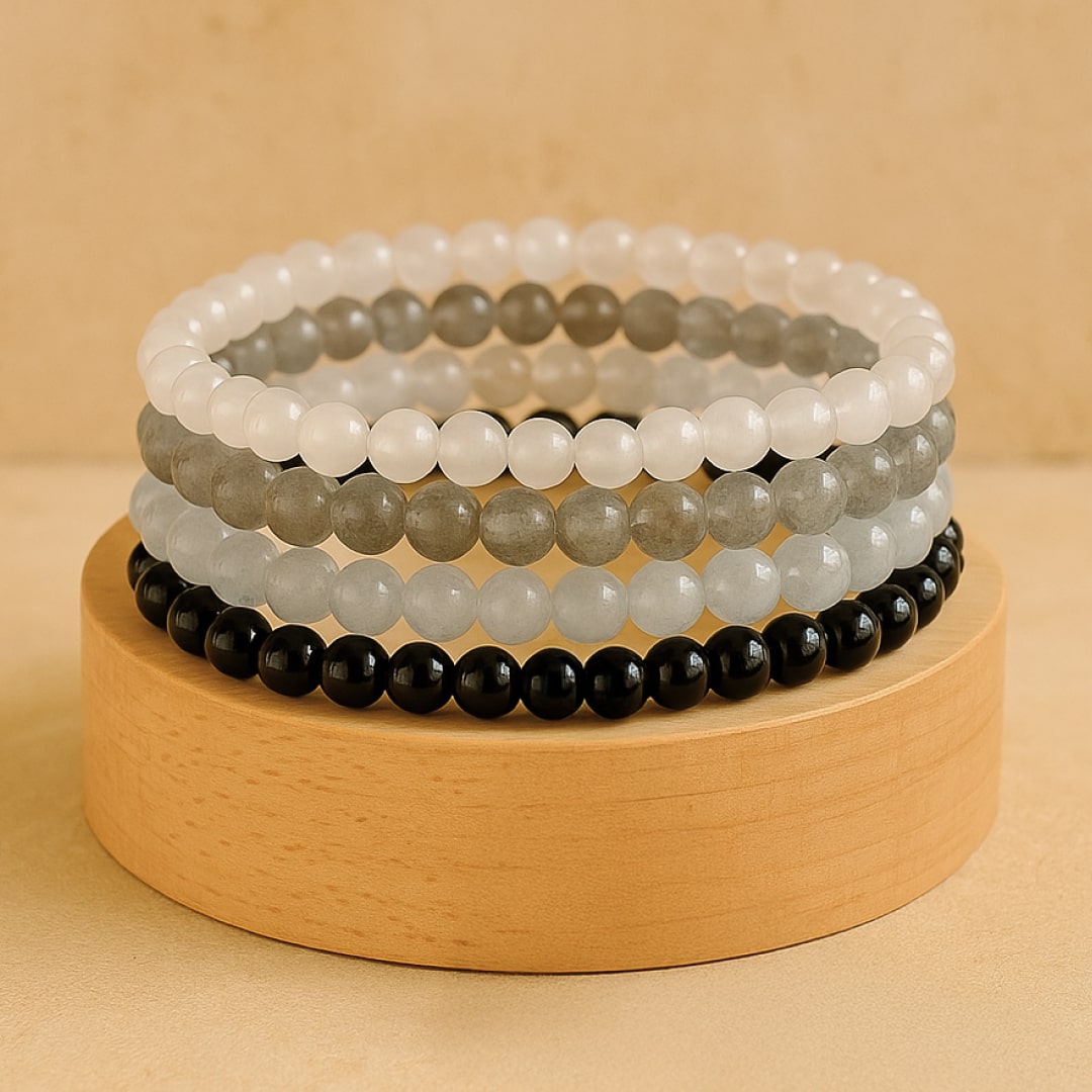 Ensemble "Force Intérieure & Protection" en Labradorite, Pierre de Lune, Aigue-Marine & Tourmaline Noire