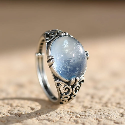 Bague Ajustable Voix de l’Âme en Aigue-Marine - Jardin de Gaïa