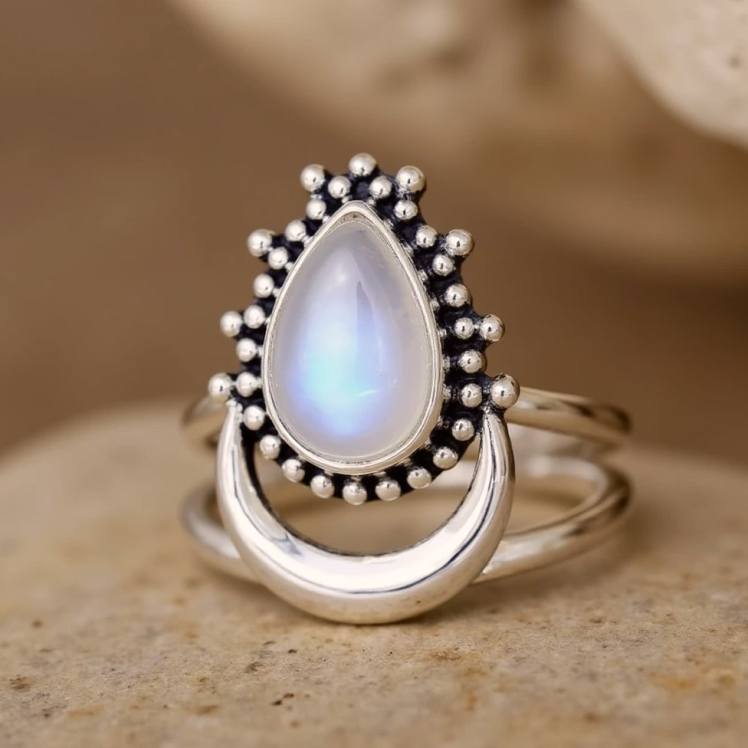 Bague "Lune Intuitive" en Pierre de Lune & Argent