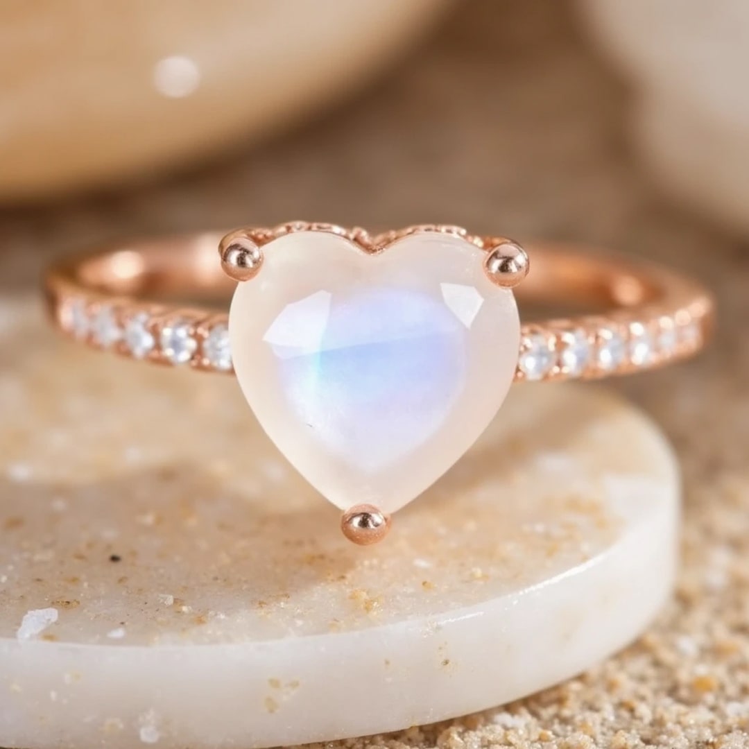Bague Ajustable "Cœur de Déesse" en Pierre de Lune