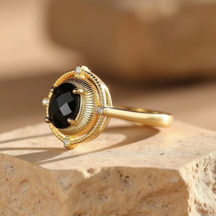 Bague Ajustable "Noir Magnétique" - Spinelle Noir