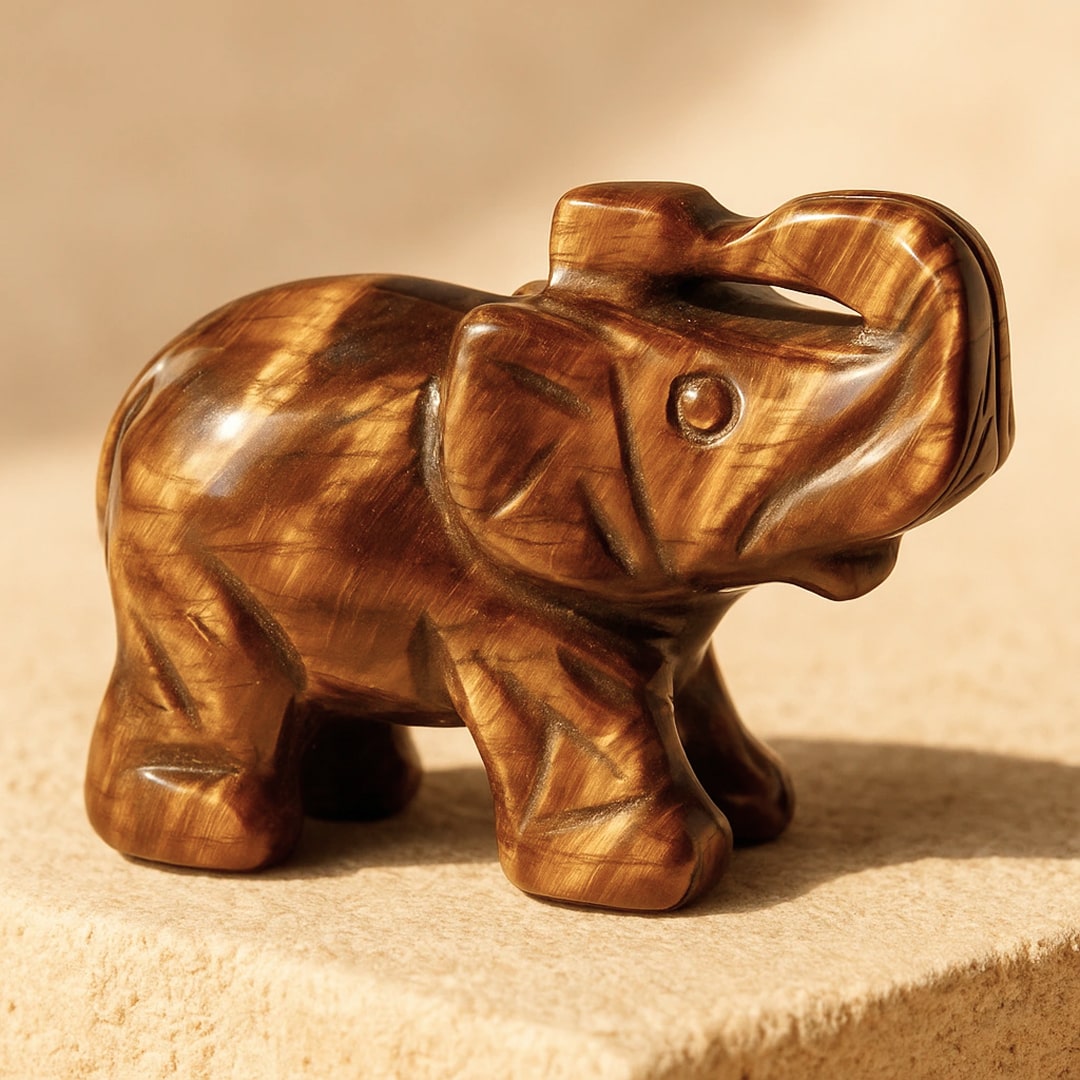 Éléphant "Gardien de Sagesse" en Oeil de Tigre ou Obsidienne