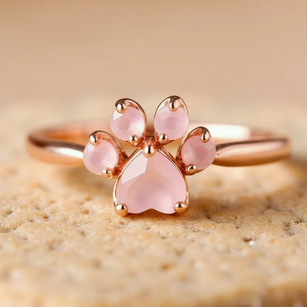 Bague Ajustable "Mon Cœur à Pattes" en Quartz Rose