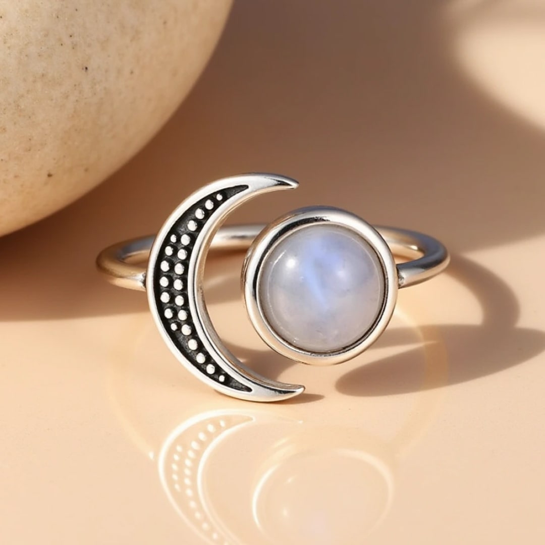 Bague Ajustable "Séléné" en Pierre de Lune