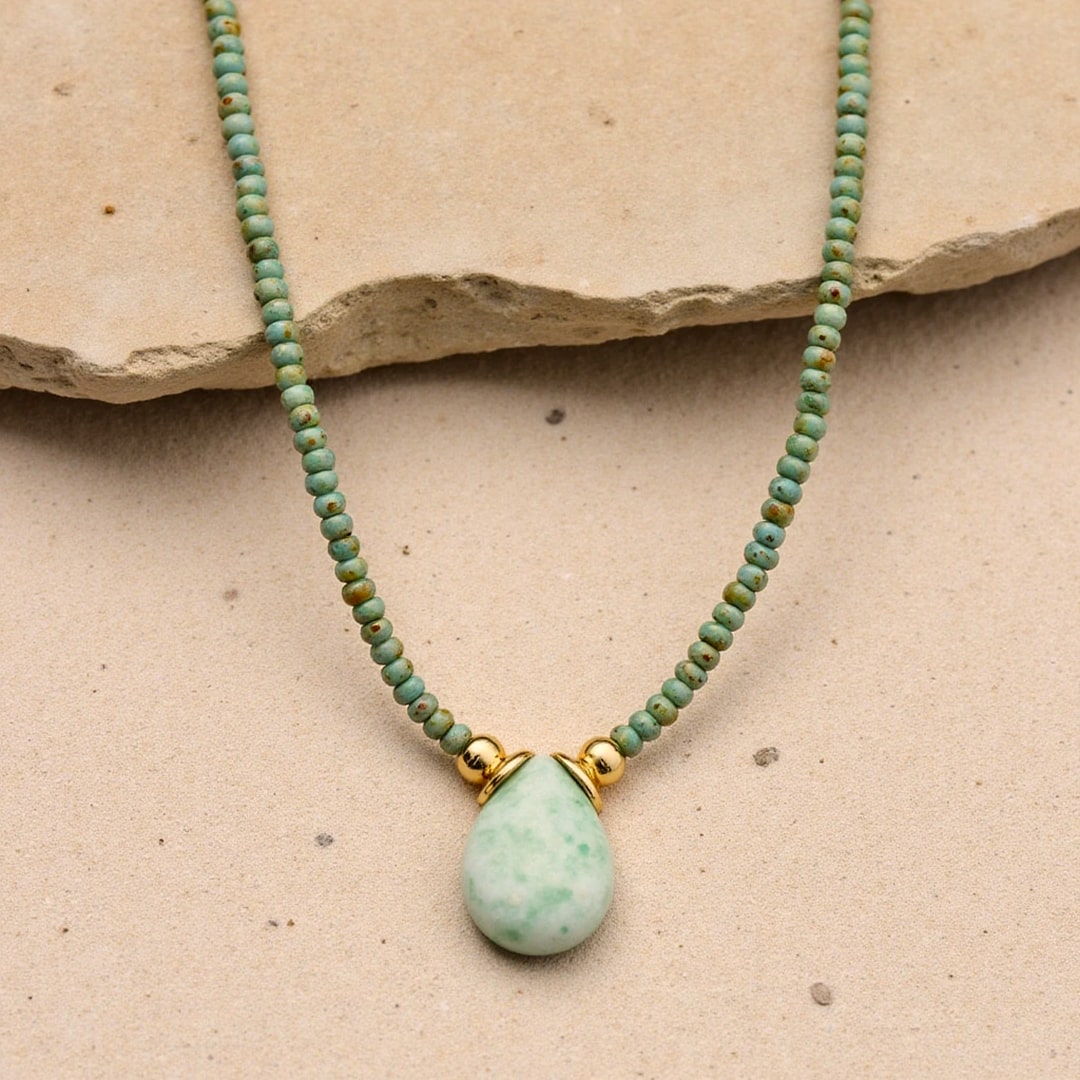 Collier Goutte en Amazonite & Perles de Jaspe