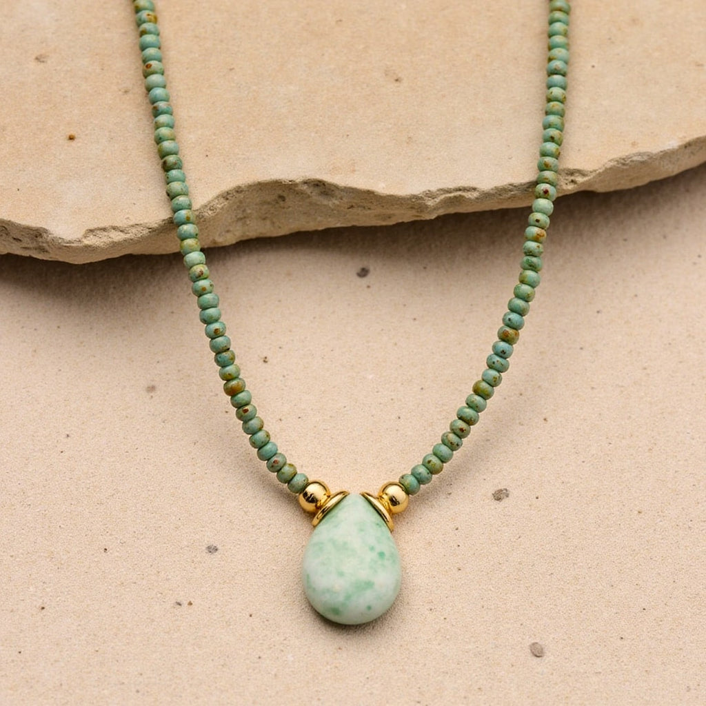 Collier Goutte en Amazonite & Perles de Jaspe
