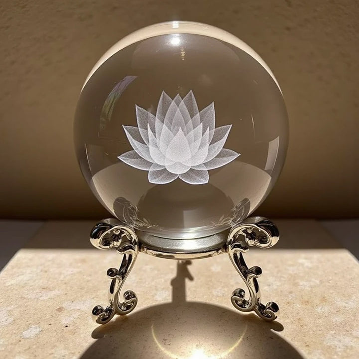 Boule de Cristal "Fleur de Lotus" avec Support