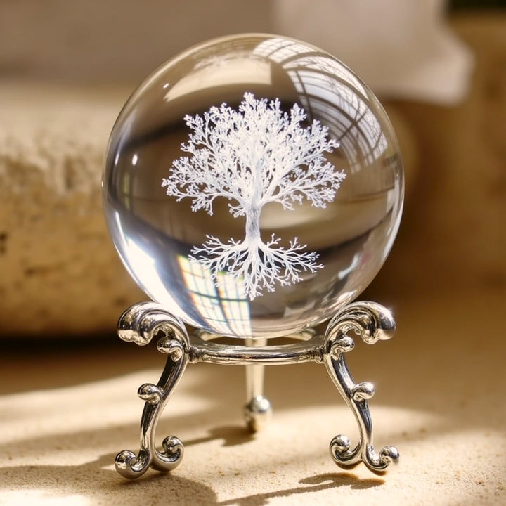 Boule de Cristal "Arbre de Vie" avec Support
