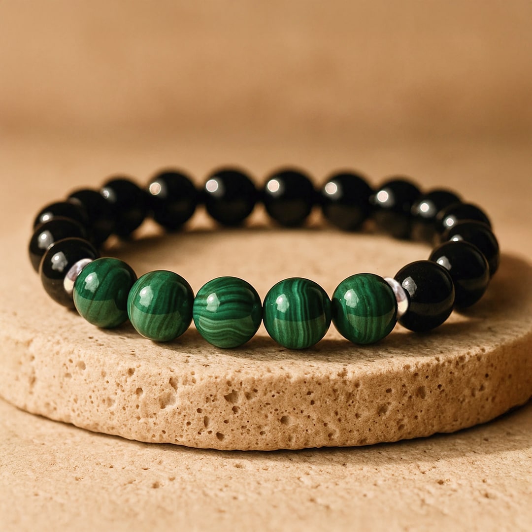 Bracelet "Équilibre Énergétique" en Malachite & Tourmaline Noire