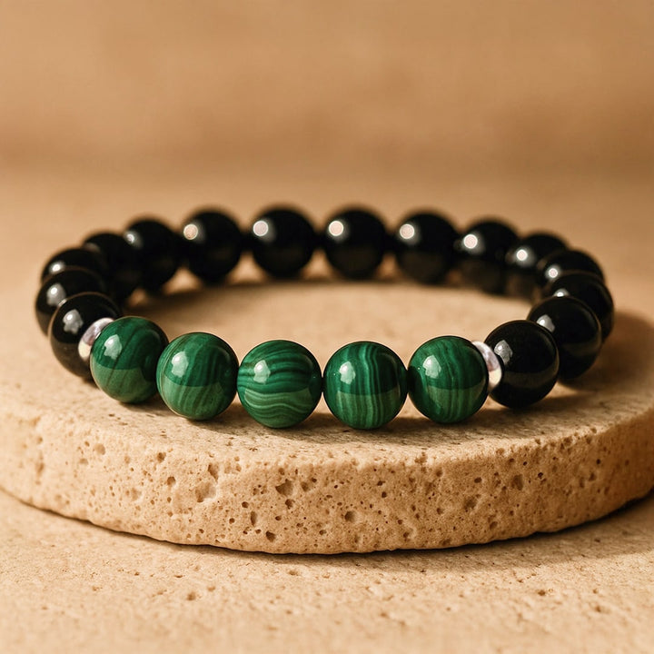 Bracelet "Équilibre Énergétique" en Malachite & Tourmaline Noire