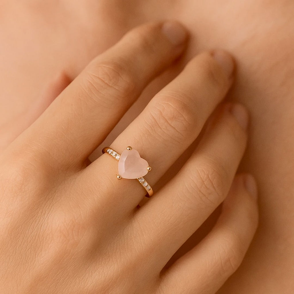 Bague "Cœur Tendresse Infinie" en Quartz Rose